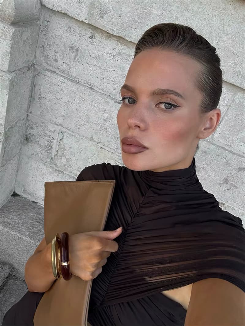 Ensemble Deux-Pièces Drapé Marron Cut-Out 5